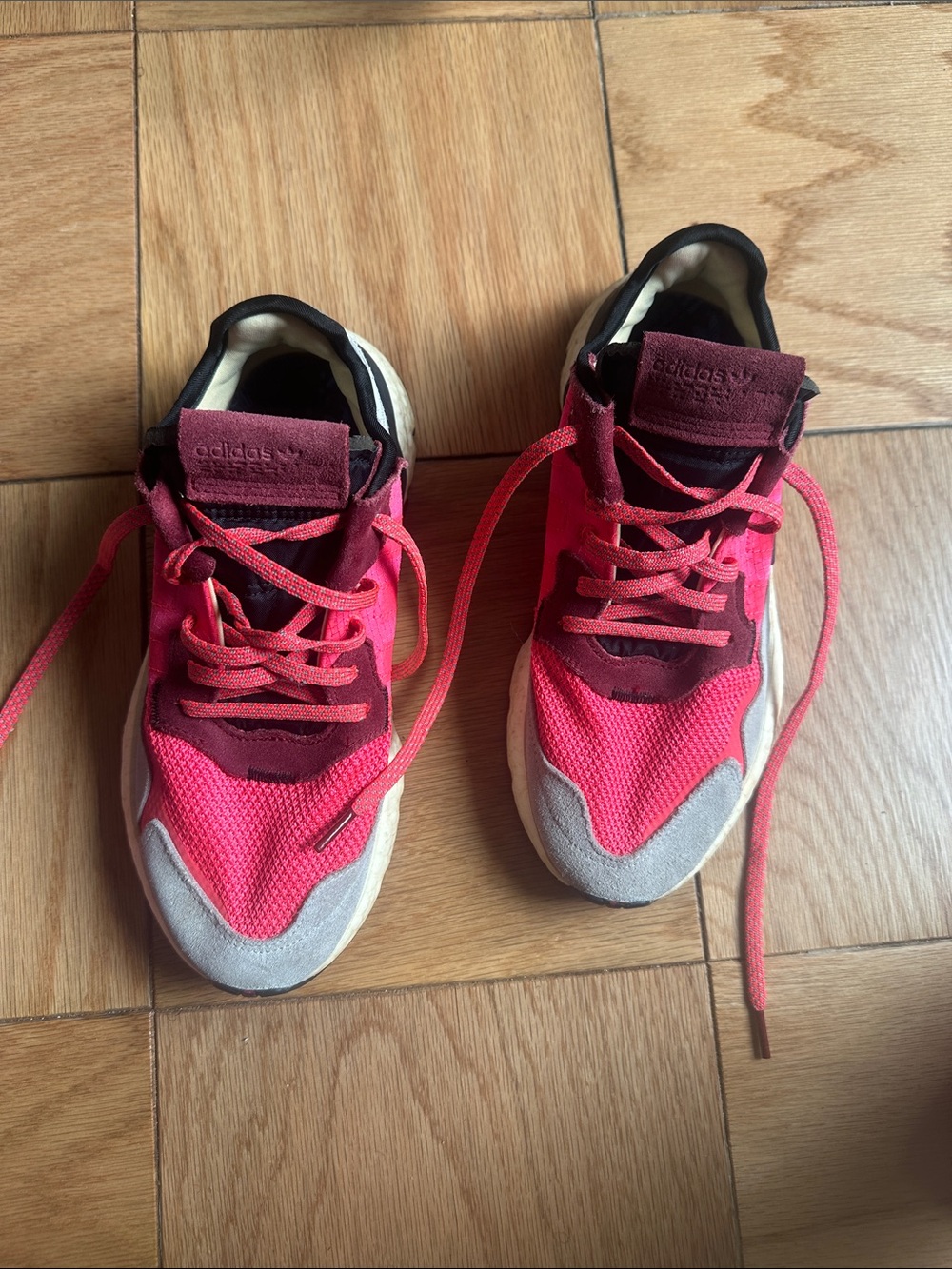 Adidas Men’s Pink and Burgundy Lace-Up Athletic Sneakers